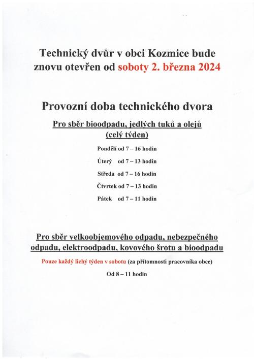 Technický - sběrný dvůr 2024