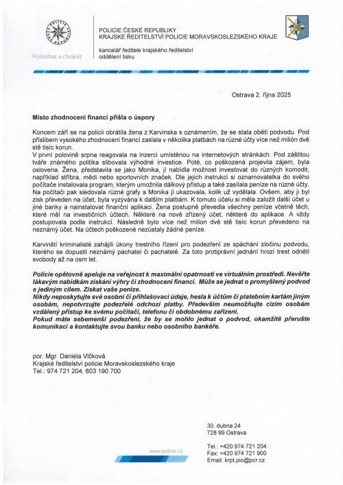 Informace - sdělení Policie ČR